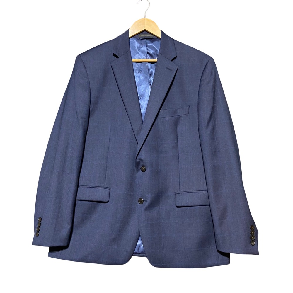 Lauren Ralph Lauren Mens Blue Plaid Wool Blazer Sport Coat 44R Natural Stretch